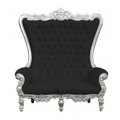 Throne Chair – Lazarus Double Chair - Silver Frame upholstered in Plush Black Velvet