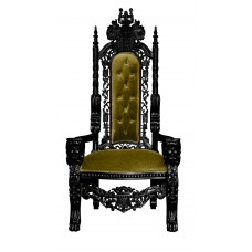 Throne Chair - Lion King - Black Frame Upholstered in Plush Khaki Velvet