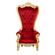 Throne Chair – Lazarus King - Gold Frame with Plush Wine Velvet Upholstery