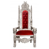 Throne Chair - Lion King - Silver Frame Upholstered in Plush Red Velvet