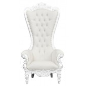 Throne Chair - Lazarus King - French White Frame upholstered in White Faux Leather