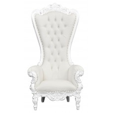 Throne Chair - Lazarus King - French White Frame upholstered in White Faux Leather