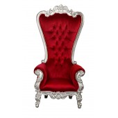 Throne Chair – Lazarus King Chair - Silver Frame Upholstered in Ruby Red Velvet