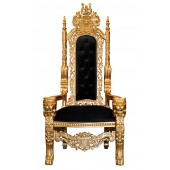 Throne Chair - Lion King - Gold Frame with Black Plush Velvet Upholstery