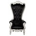 Throne Chair – Lazarus King - Silver Frame Upholstered in Plush Black Velvet