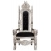 Throne Chair - Lion King - Silver Frame with Black Plush Velvet Upholstery