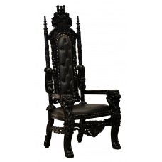 Throne Chair - Lion King - Black Frame Upholstered in Black Faux Leather