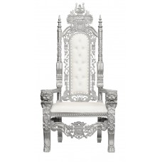 Throne Chair -Silver Frame - Lion King - upholstered in White Faux Leather