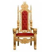 Lion King Throne Chair - Gold Frame with Saddle Red Faux Leather