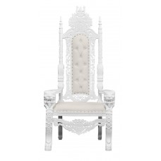 Throne Chair - Silver Frame - Lion King - upholstered in White Faux Leather