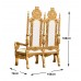 Double Lion King Throne Chair - Gold Frame with White Faux Leather