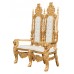 Double Lion King Throne Chair - Gold Frame with White Faux Leather
