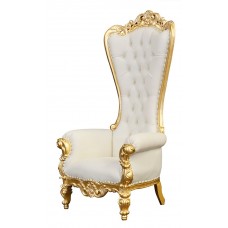 Throne Chair - Lazarus King - Gold Frame upholstered in White Faux Leather
